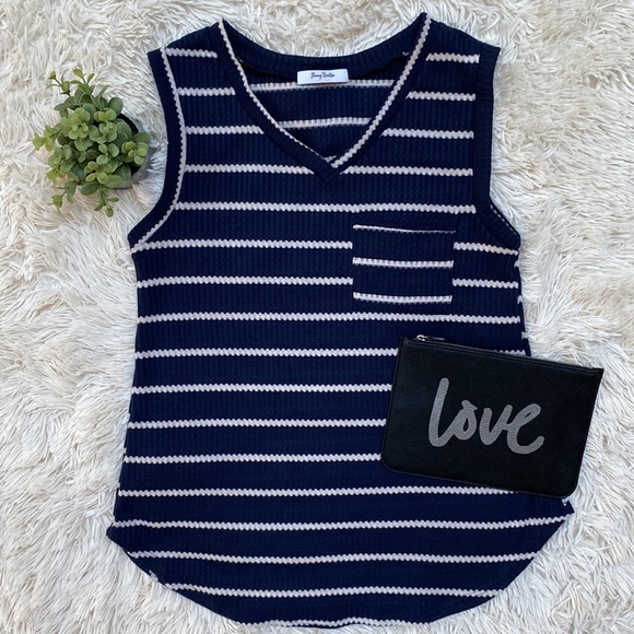 π2X HPπ Jenny Boston V-Neck Waffle Sleeveless Top π Navy & White - Picture 2 of 12